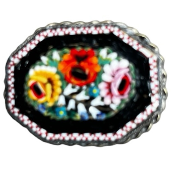 HANDCRAFTED MOSAIC LARGE PIN WITH FLOWERS - MADE IN ITALY - Picture 5 of 9